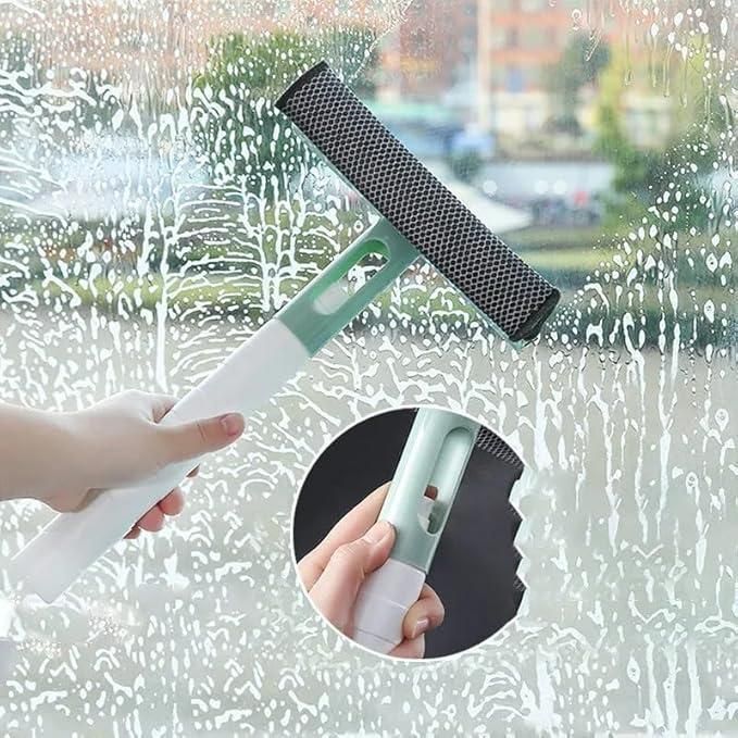 3-in-1 Spray Scrape Wipe Window Cleaning Tool – Multi-Function Glass Wiper with Built-In Spray Bottle | Sponge & Rubber Blade for Home, Car, and Bathroom