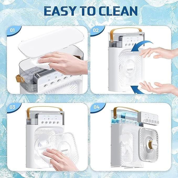 3-in-1 USB Electric Fan Air Cooler – Mini Personal Cooler, Humidifier & Quiet Table Fan