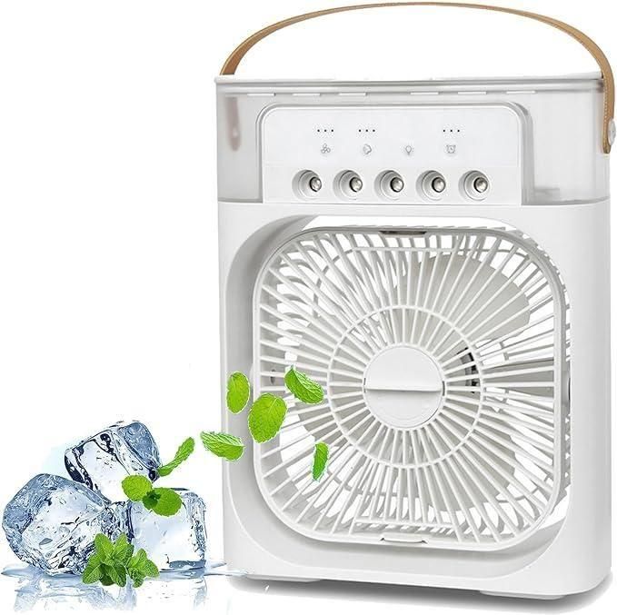3-in-1 USB Electric Fan Air Cooler – Mini Personal Cooler, Humidifier & Quiet Table Fan