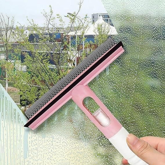 3-in-1 Spray Scrape Wipe Window Cleaning Tool – Multi-Function Glass Wiper with Built-In Spray Bottle | Sponge & Rubber Blade for Home, Car, and Bathroom