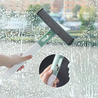3-in-1 Spray Scrape Wipe Window Cleaning Tool – Multi-Function Glass Wiper with Built-In Spray Bottle | Sponge & Rubber Blade for Home, Car, and Bathroom