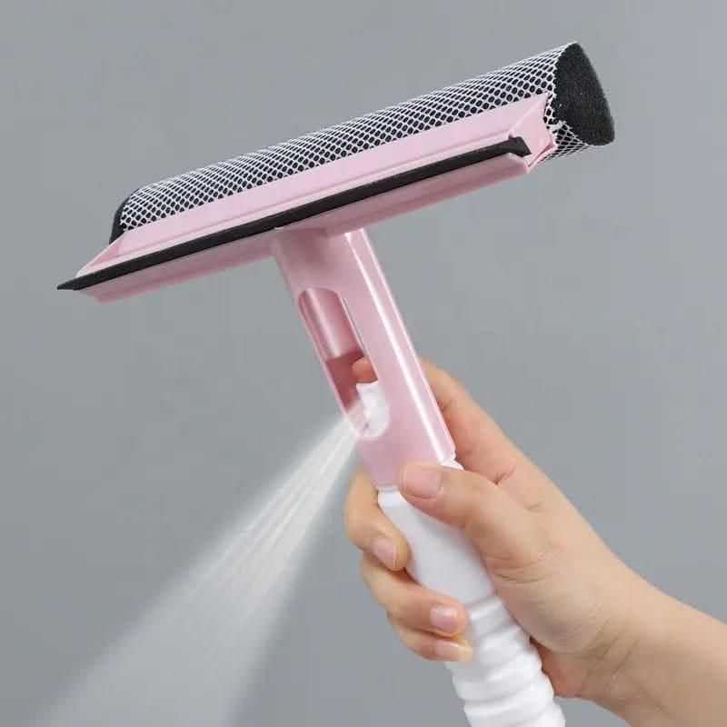 3-in-1 Spray Scrape Wipe Window Cleaning Tool – Multi-Function Glass Wiper with Built-In Spray Bottle | Sponge & Rubber Blade for Home, Car, and Bathroom